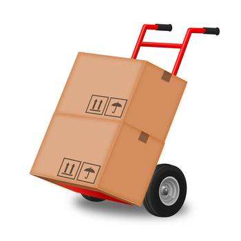 Umzugskarton auf Handwagen